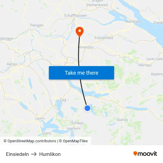 Einsiedeln to Humlikon map