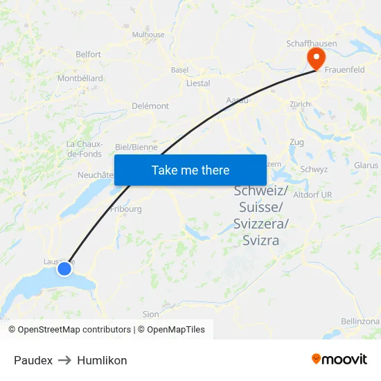 Paudex to Humlikon map