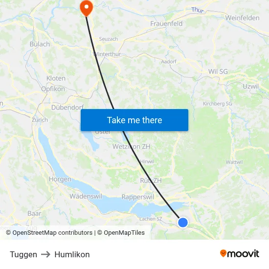 Tuggen to Humlikon map