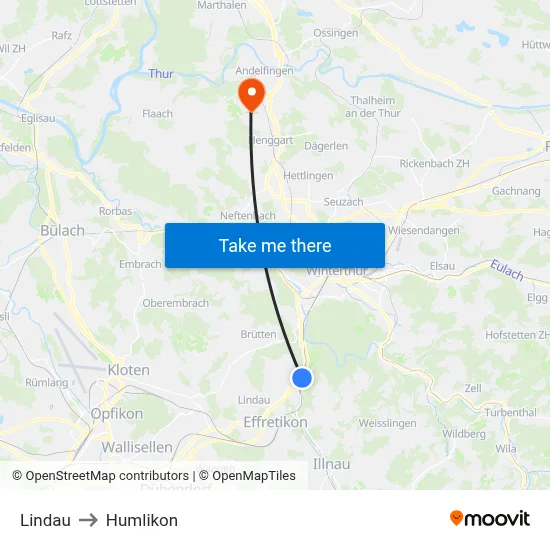 Lindau to Humlikon map