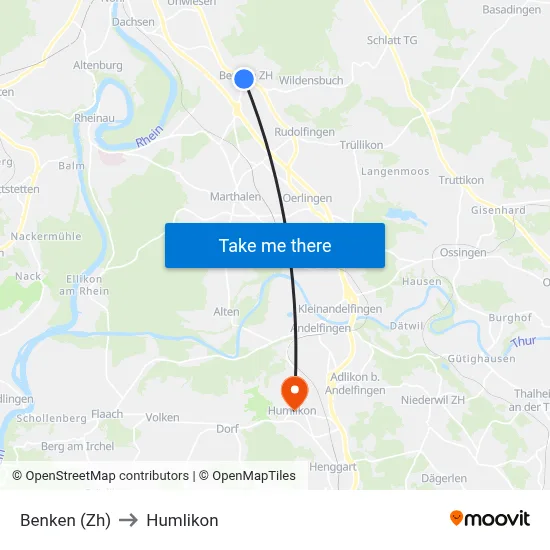 Benken (Zh) to Humlikon map