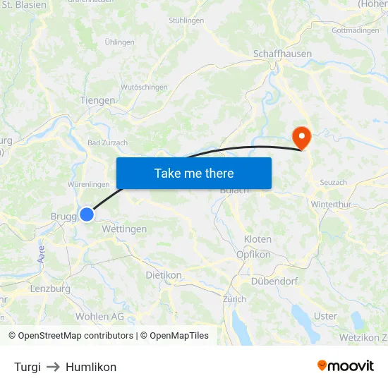 Turgi to Humlikon map