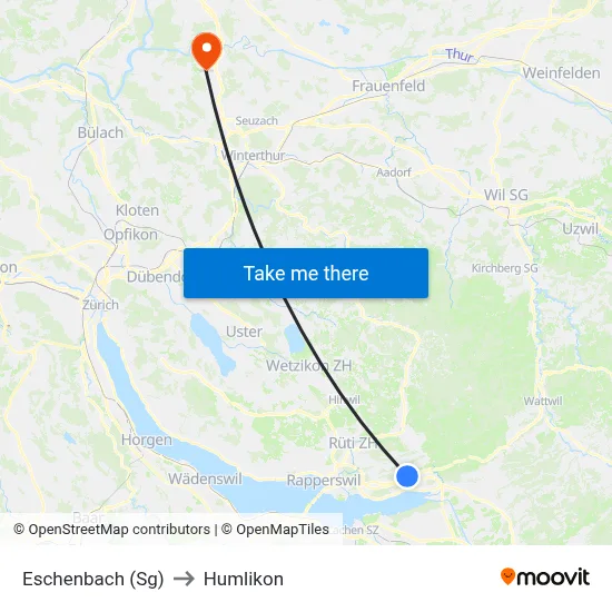 Eschenbach (Sg) to Humlikon map