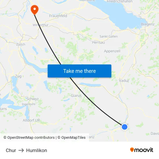 Chur to Humlikon map