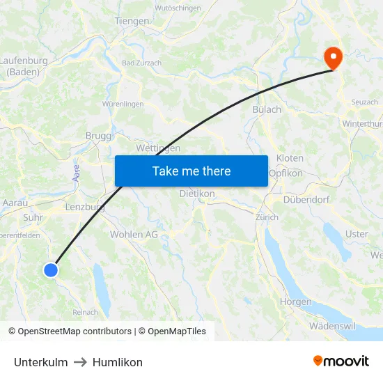 Unterkulm to Humlikon map