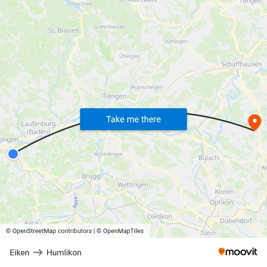 Eiken to Humlikon map