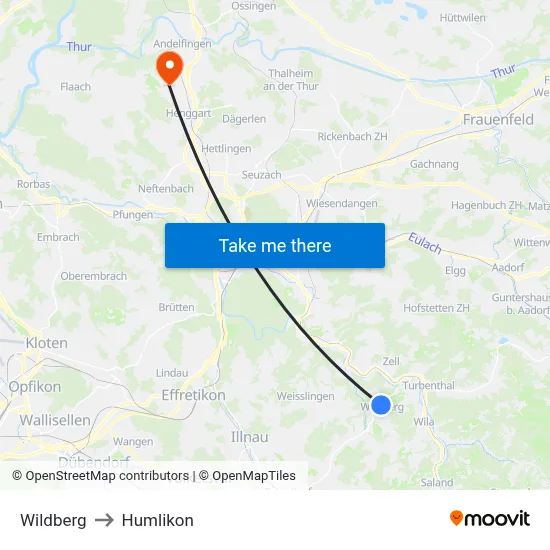 Wildberg to Humlikon map