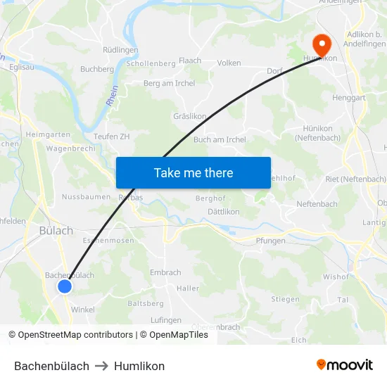 Bachenbülach to Humlikon map