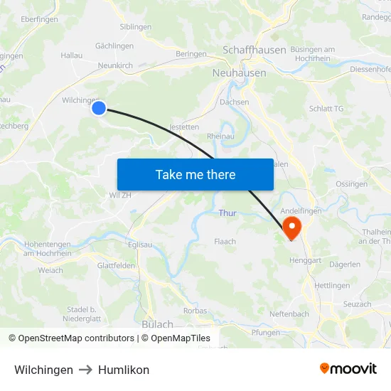 Wilchingen to Humlikon map