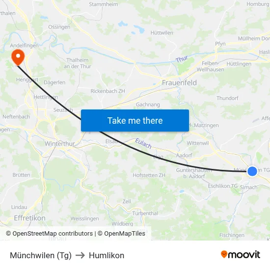 Münchwilen (Tg) to Humlikon map