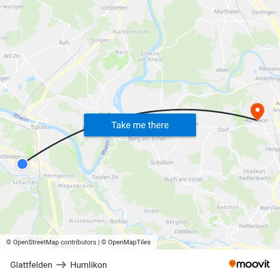 Glattfelden to Humlikon map
