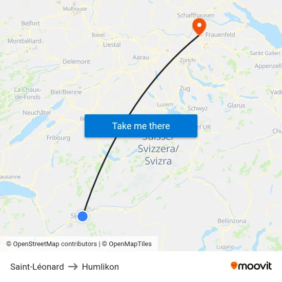 Saint-Léonard to Humlikon map