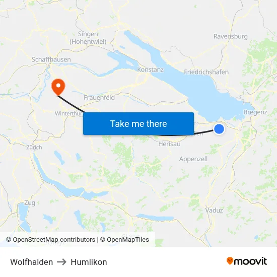 Wolfhalden to Humlikon map
