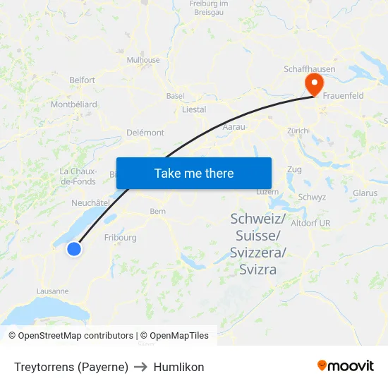 Treytorrens (Payerne) to Humlikon map