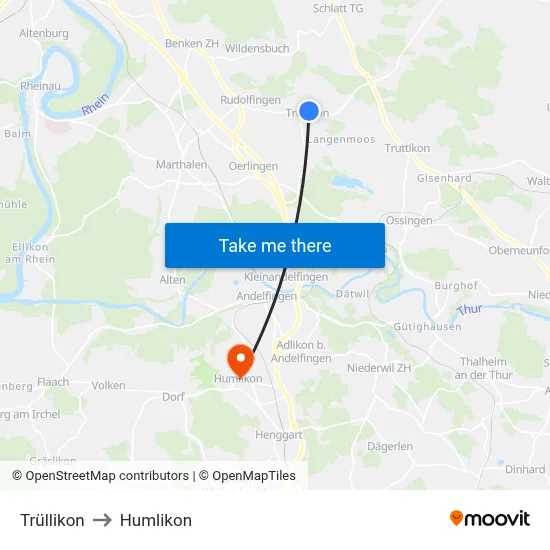 Trüllikon to Humlikon map
