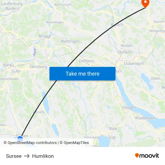 Sursee to Humlikon map