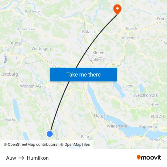 Auw to Humlikon map