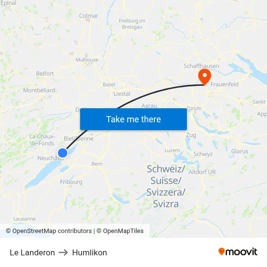 Le Landeron to Humlikon map