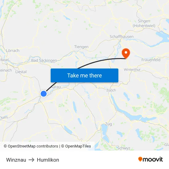 Winznau to Humlikon map