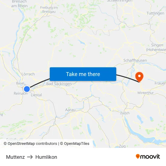 Muttenz to Humlikon map