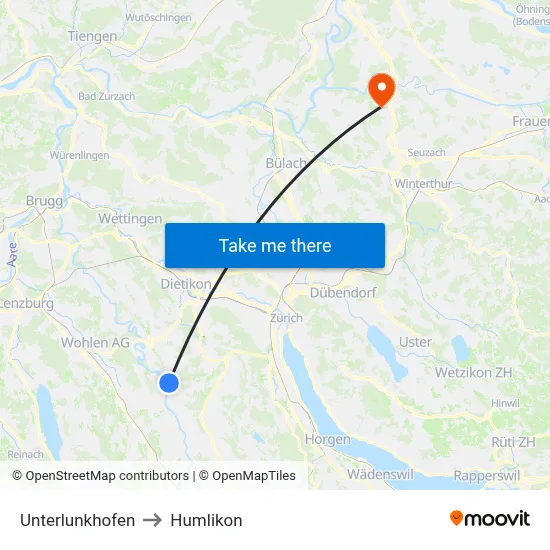 Unterlunkhofen to Humlikon map