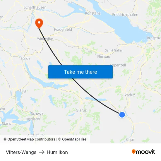 Vilters-Wangs to Humlikon map