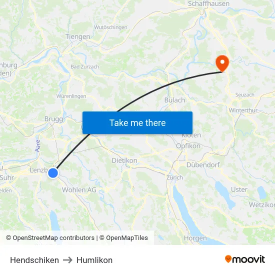 Hendschiken to Humlikon map