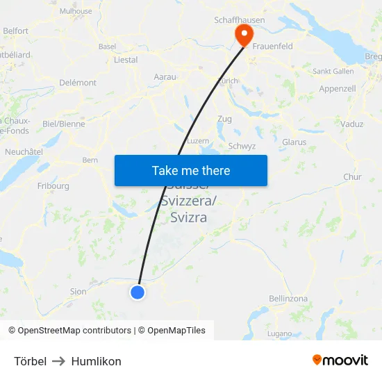 Törbel to Humlikon map