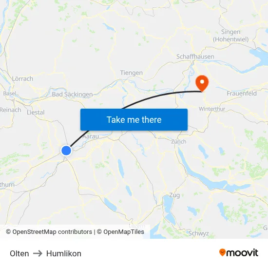 Olten to Humlikon map