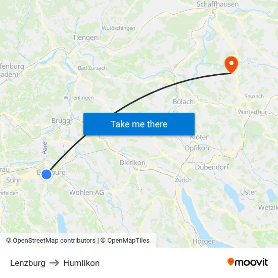 Lenzburg to Humlikon map