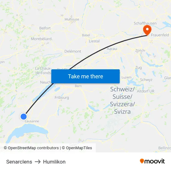 Senarclens to Humlikon map