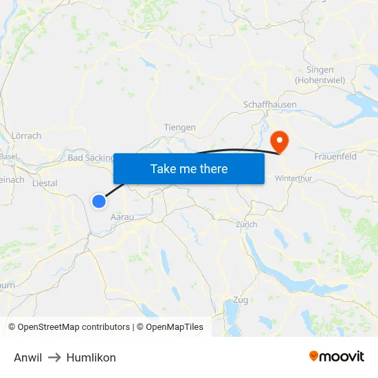 Anwil to Humlikon map