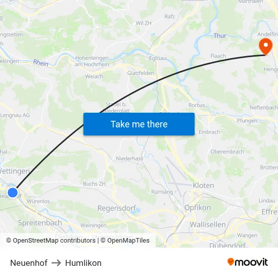 Neuenhof to Humlikon map