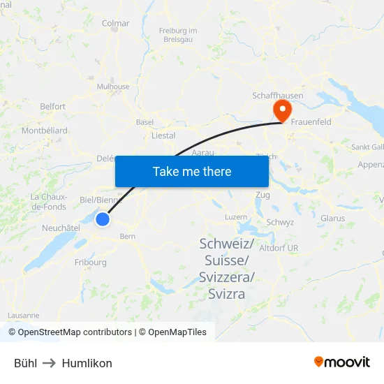 Bühl to Humlikon map