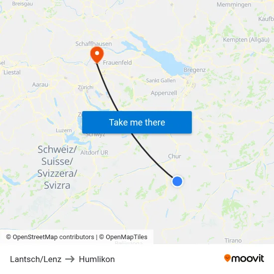 Lantsch/Lenz to Humlikon map