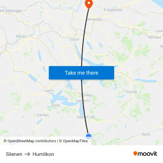 Silenen to Humlikon map