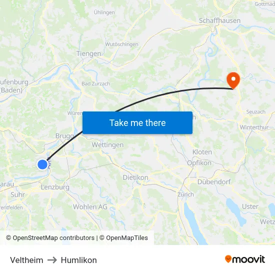 Veltheim to Humlikon map