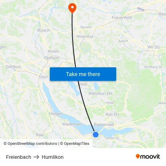 Freienbach to Humlikon map