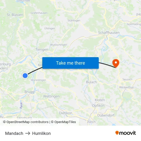 Mandach to Humlikon map
