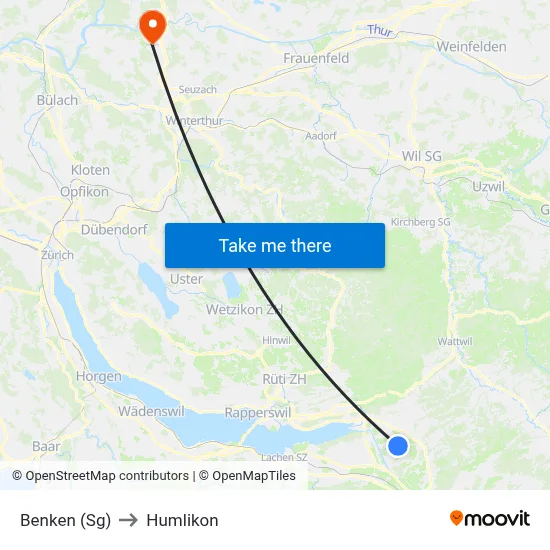 Benken (Sg) to Humlikon map