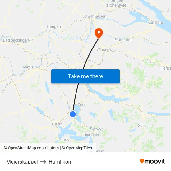 Meierskappel to Humlikon map