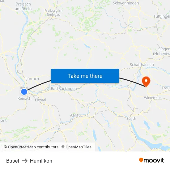 Basel to Humlikon map