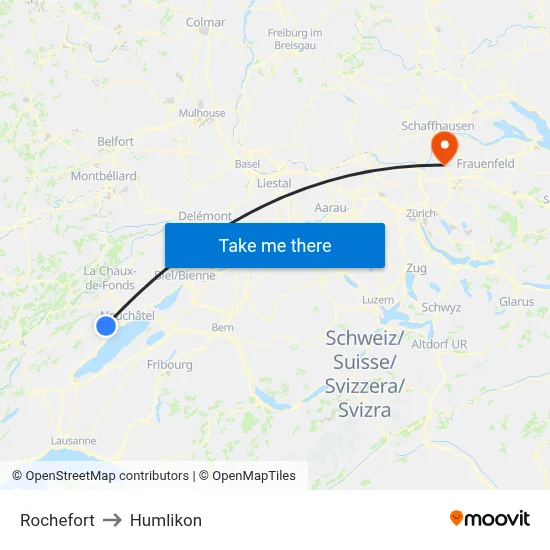 Rochefort to Humlikon map