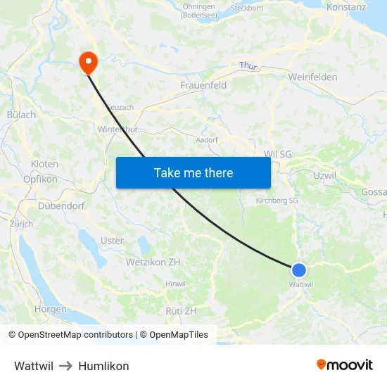Wattwil to Humlikon map
