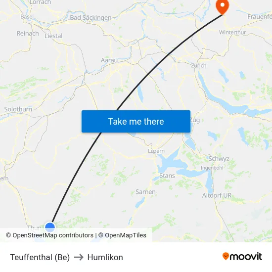 Teuffenthal (Be) to Humlikon map