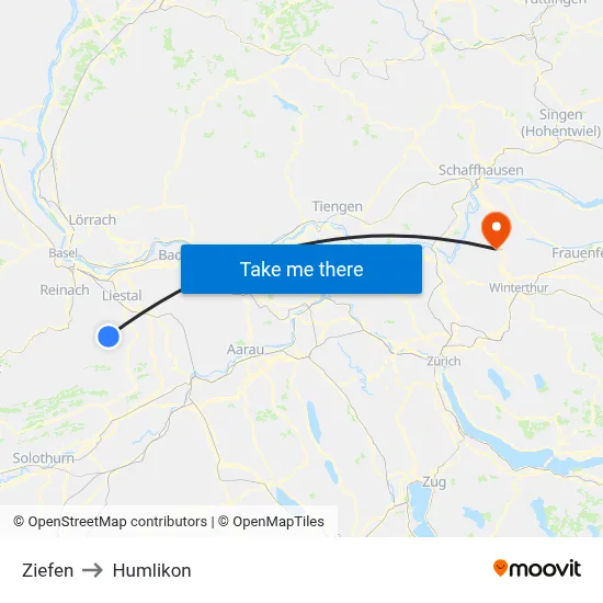 Ziefen to Humlikon map