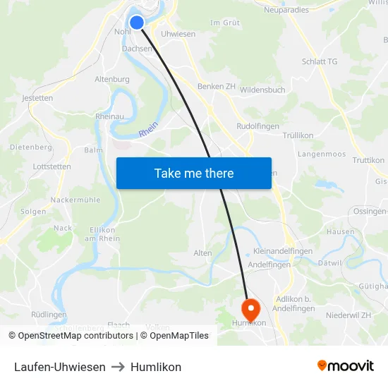 Laufen-Uhwiesen to Humlikon map