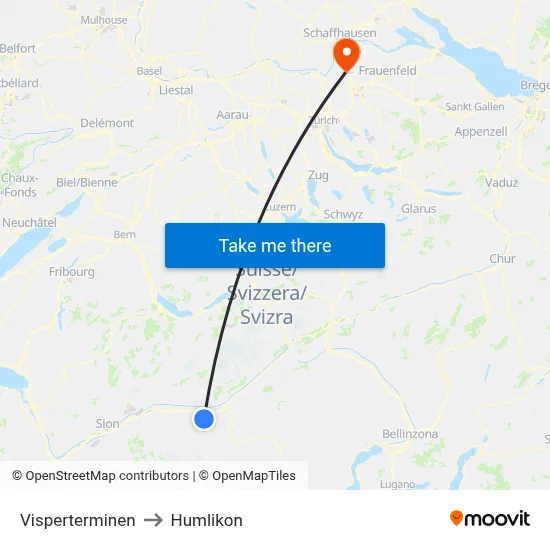 Visperterminen to Humlikon map