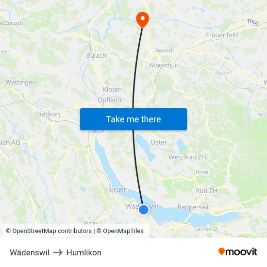 Wädenswil to Humlikon map