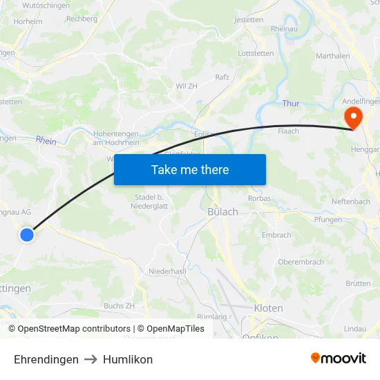 Ehrendingen to Humlikon map